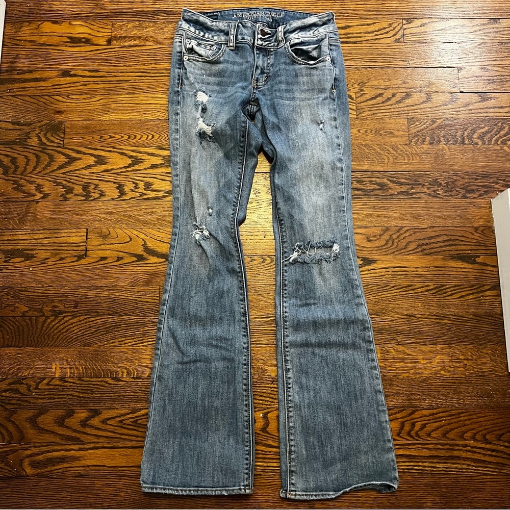 American Eagle Outfitters Distressed Light Blue Flare Jeans
